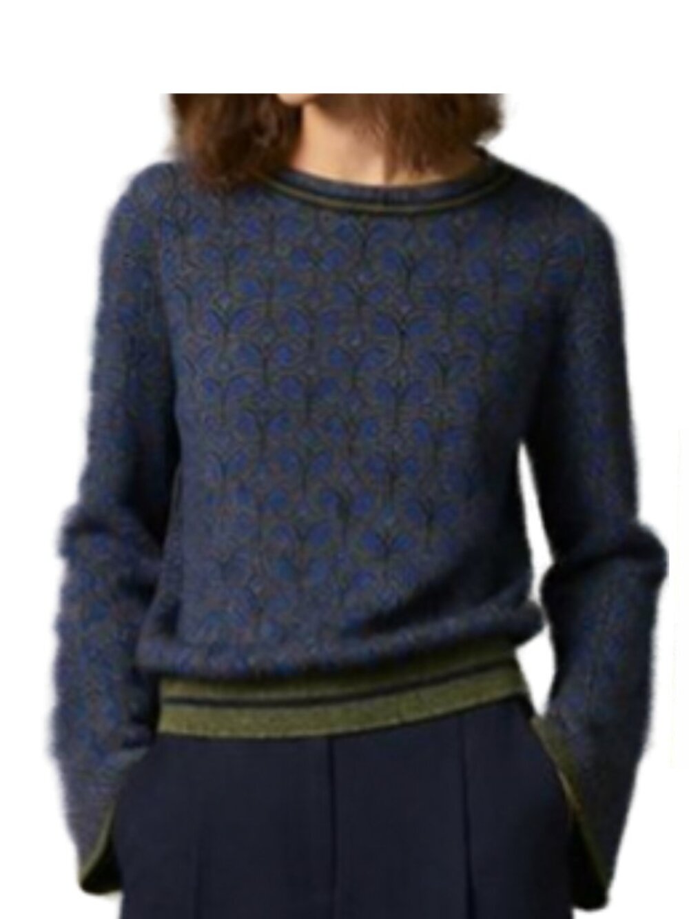 NEW Blue Green Flare Sleeve gold speckles Sweater Medium - Picture 5 of 12